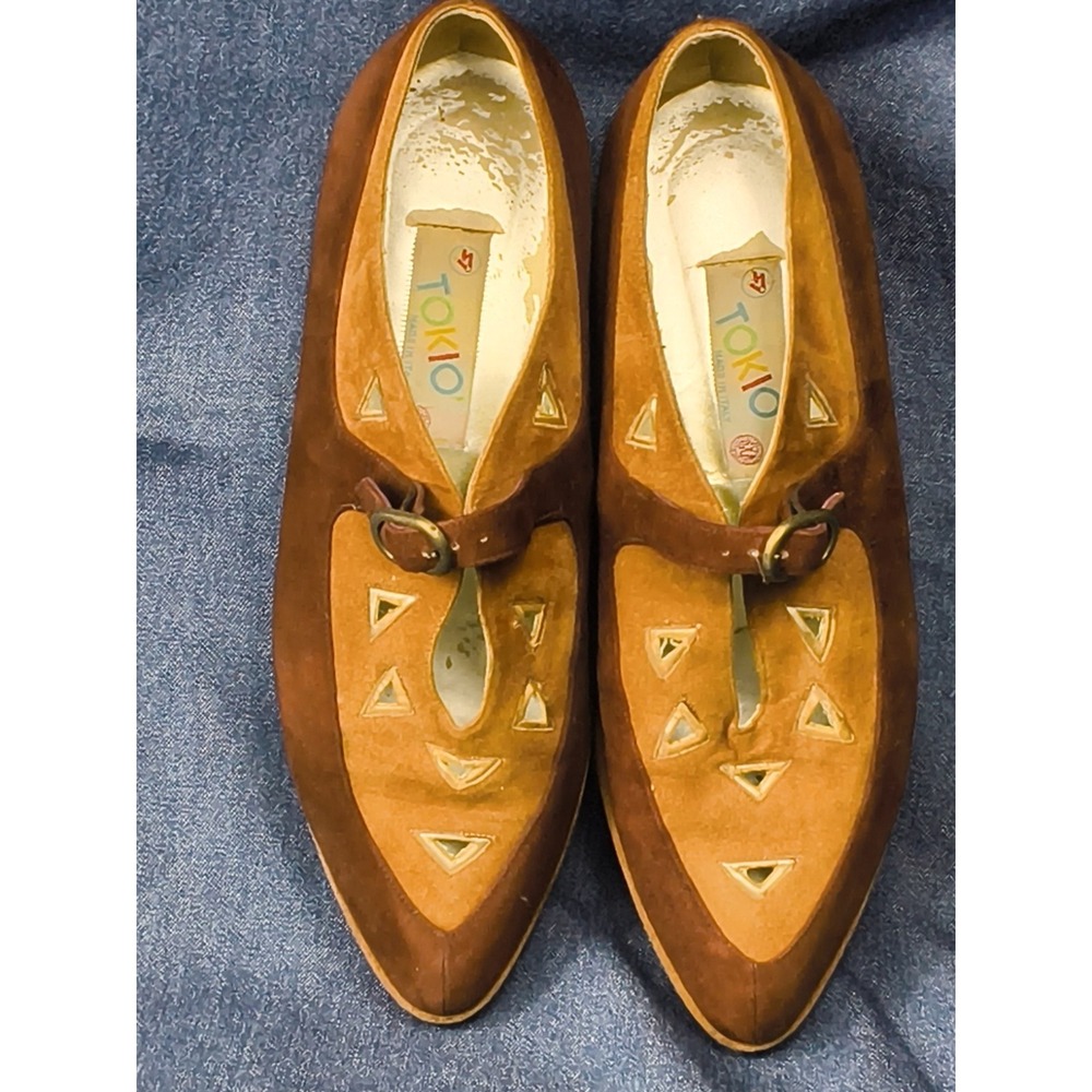 Vintage 70s/80s TOKIO Suede Cutout Pointed Flats - Made in Italy - Picture 2 of 9